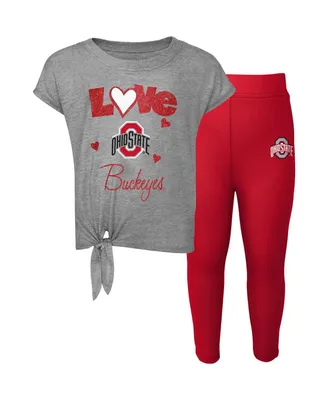 Toddler Boys Heathered Gray, Scarlet Ohio State Buckeyes Forever Love Team T-shirt and Leggings Set