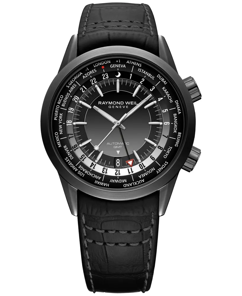 Raymond Weil Men's Swiss Automatic Freelancer Gmt Leather Strap Watch 41mm