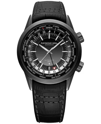 Raymond Weil Men's Swiss Automatic Freelancer Gmt Leather Strap Watch 41mm