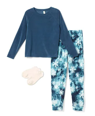 Hue Women's Glacier Flake Fleece Pajama Set, 4 Piece