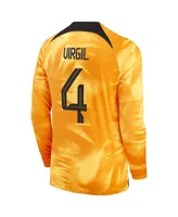 Men's Nike Virgil Van Dijk Orange Netherlands National Team 2022/23 Home Breathe Stadium Replica Player Long Sleeve Jersey