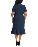London Times Plus Size Twist-Front Flounce-Hem Dress
