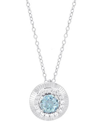 Blue Topaz (1/2 ct. t.w.) & Lab grown White Sapphire (1/6 ct. t.w.) Halo 18" Pendant Necklace in Sterling Silver