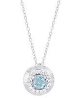 Blue Topaz (1/2 ct. t.w.) & Lab grown White Sapphire (1/6 ct. t.w.) Halo 18" Pendant Necklace in Sterling Silver