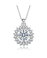 Genevive Elegant Flower-Style Pendant Necklace in Sterling Silver with Rhodium Plating and Round Cubic Zirconia