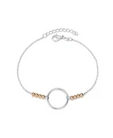 Genevive Elegant Sterling Silver Two-Tone Halo Bracelet