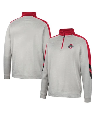 Men's Colosseum Gray, Scarlet Ohio State Buckeyes Bushwood Fleece Quarter-Zip Jacket
