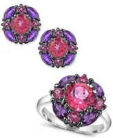 Pink Topaz Rhodolite Garnet Amethyst Cluster Jewelry Collection In Sterling Silver