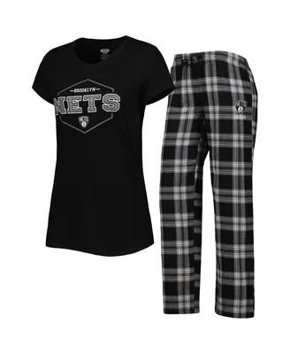 Women's Concepts Sport Black, Gray Brooklyn Nets Badge T-shirt and Pajama Pants Sleep Set