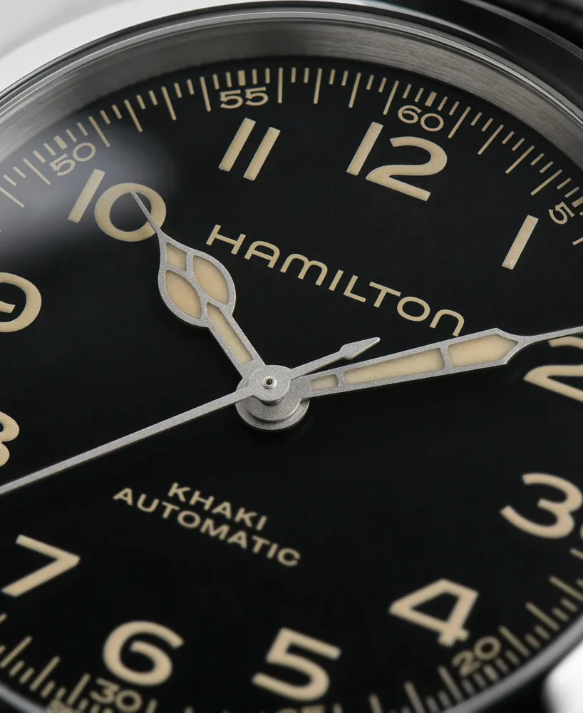 Hamilton Men's Swiss Automatic Khaki Field Murph Black Leather Strap Watch 38mm