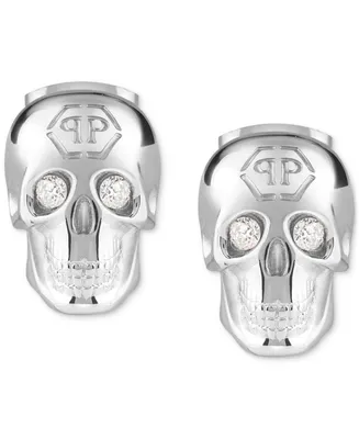 Philipp Plein Stainless Steel Pave 3D $kull Stud Earrings