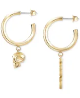 Philipp Plein Gold-Tone Ip Stainless Steel 3D $kull & Plein Lettering Mismatch Charm Pave Hoop Earrings