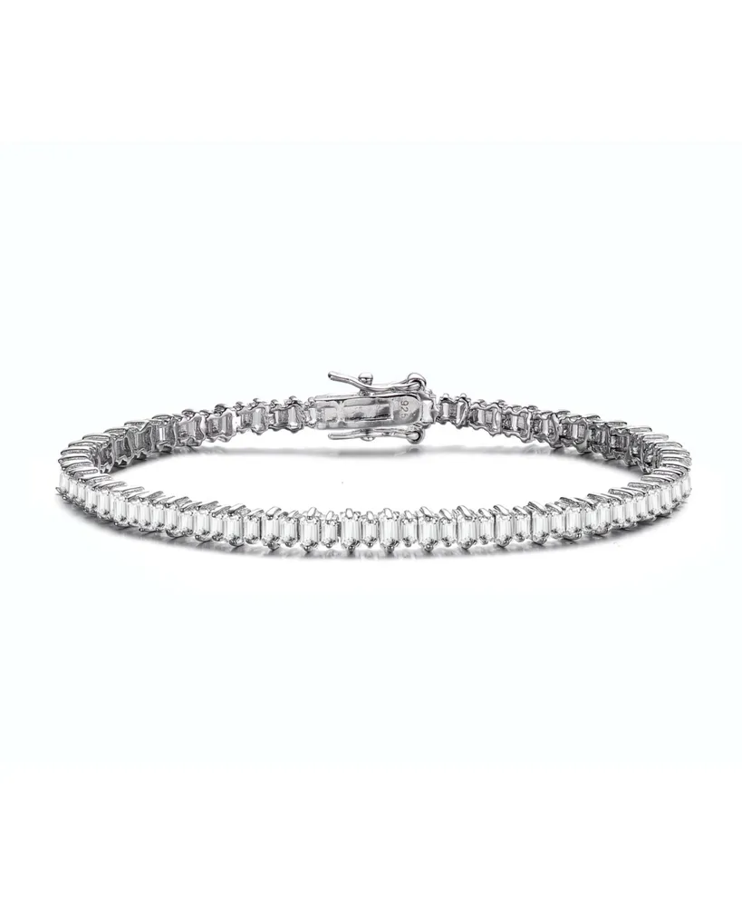 Genevive Sterling Silver with Rhodium Plated Clear Cubic Zirconia Tennis Bracelet