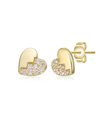 Genevive Sterling Silver 14K Gold Plated Clear Cubic Zirconia Heart Stud Butterfly Earrings