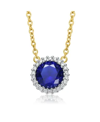 Genevive Sterling Silver Two-Tone Cubic Zirconia Round Colored Necklace with Gold Link Chain