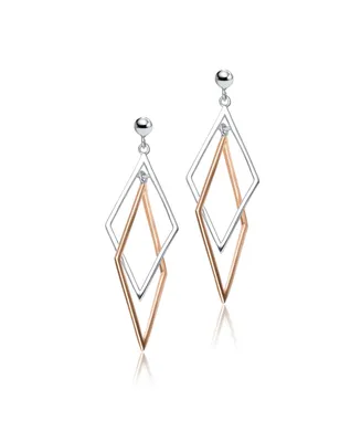 Genevive Stylish Sterling Silver Two-Tone Dangling Earrings