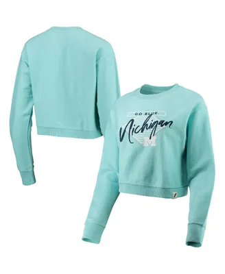 Women's League Collegiate Wear Light Blue Michigan Wolverines Corded Timber Crop Pullover Sweatshirt
