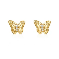 Rachel Glauber Enchanting 14k Yellow Gold Plated 3-Stone Filigree Butterfly Stud Earrings with Cubic Zirconia