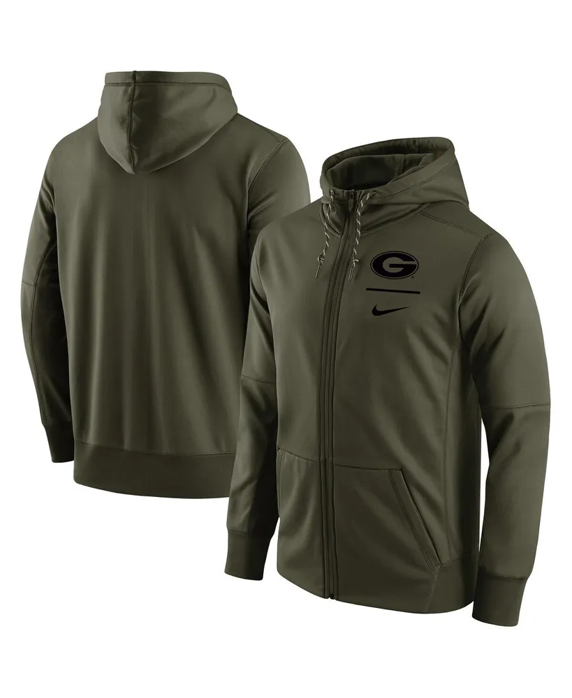 Men's Nike Olive Georgia Bulldogs Tonal Logo Stack Performance Full-Zip Hoodie