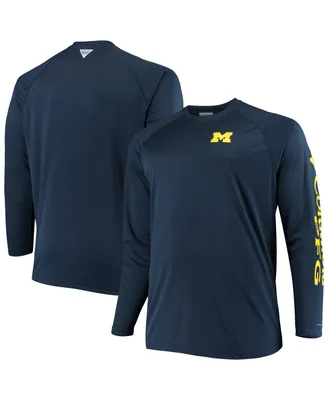 Men's Columbia Navy Michigan Wolverines Big and Tall Terminal Tackle Long Sleeve Omni-Shade T-shirt