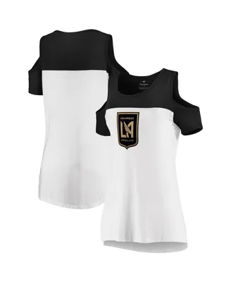 Women's Fanatics White, Black Lafc Iconic Pure Dedication Cold Shoulder T-shirt