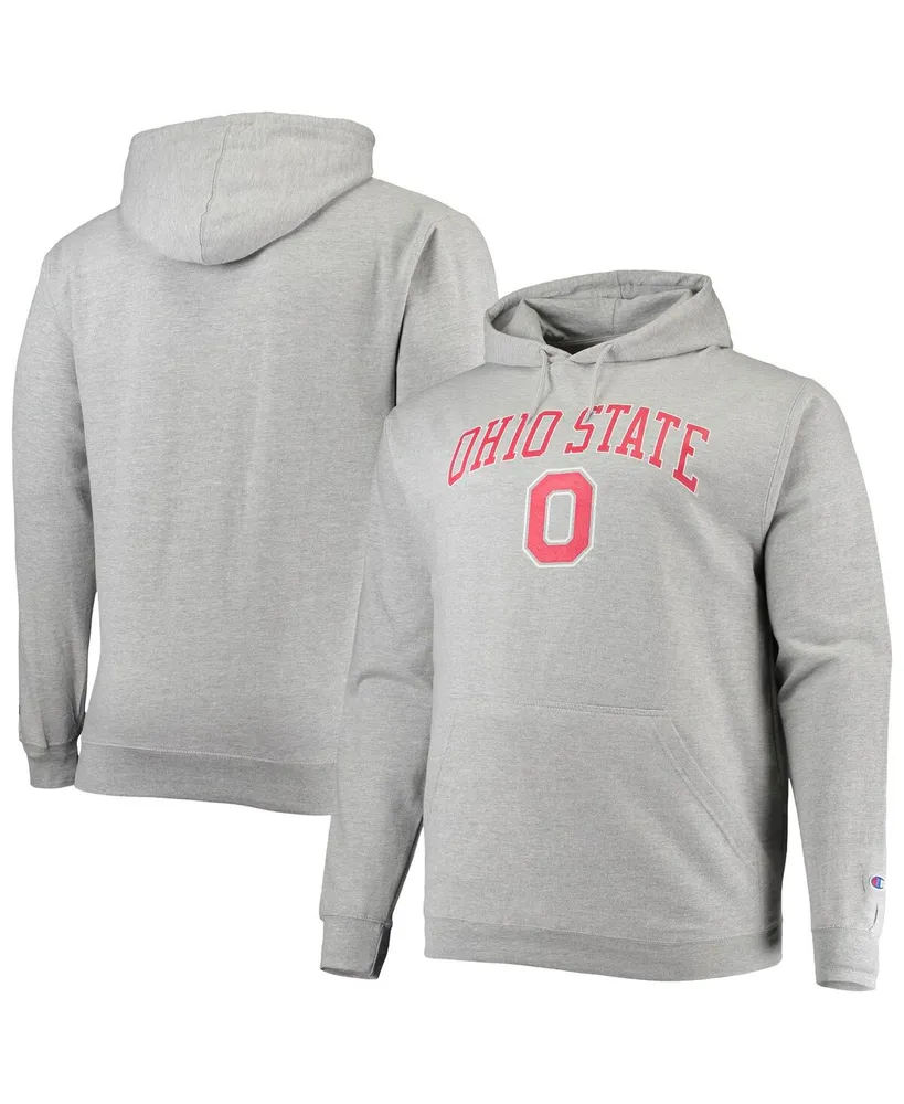 Men's Champion Heather Gray Ohio State Buckeyes Big and Tall Arch Over Logo Powerblend Pullover Hoodie