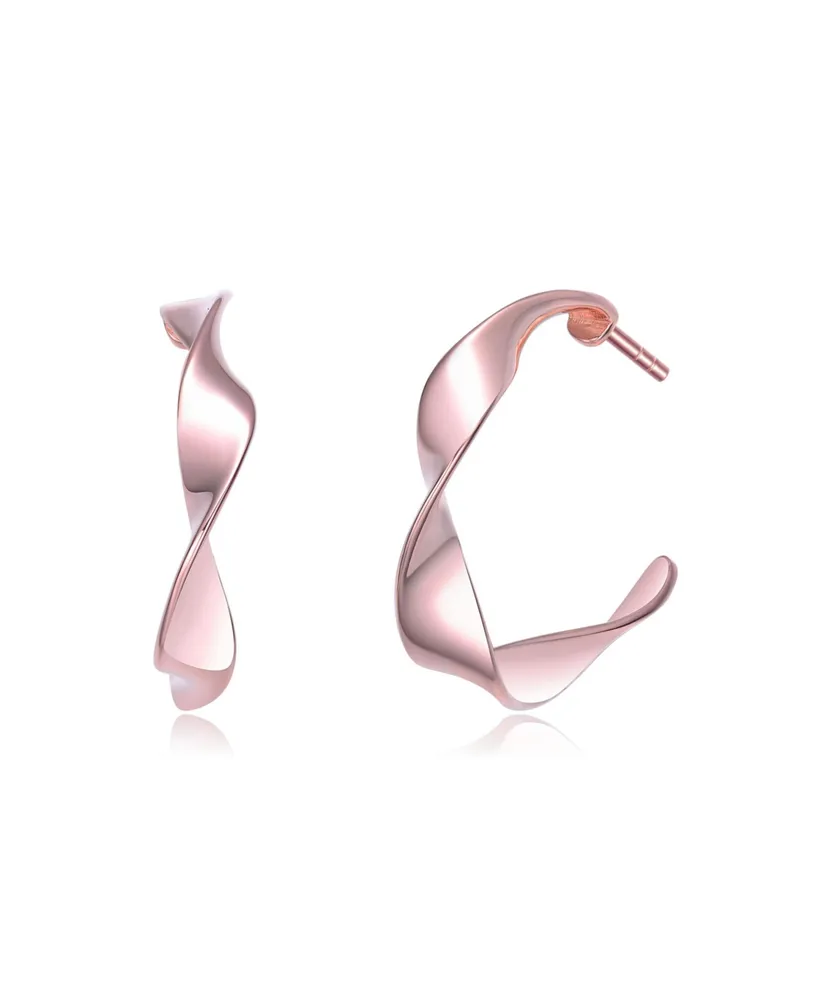 Genevive Classy Sterling Silver with Rose Gold Plating Twisted Hoop Earrings