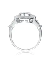 Genevive Sterling Silver Clear Cubic Zirconia Solitairie Ring