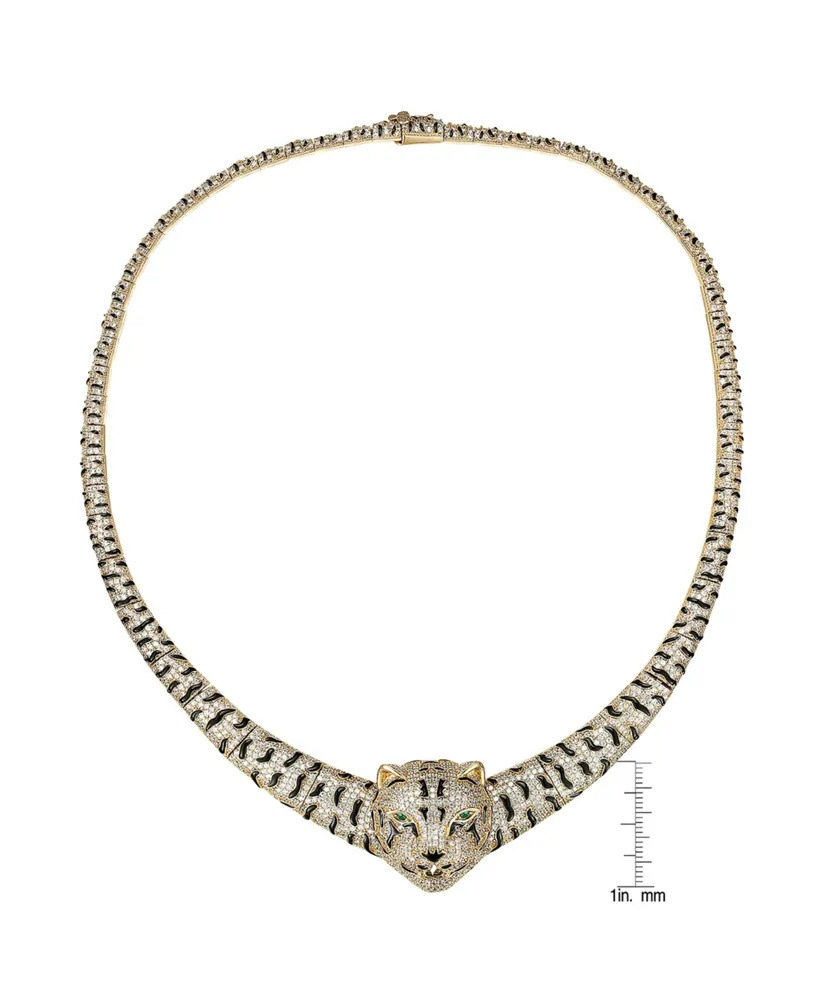Genevive Sterling Silver 14K Gold-Plated Cubic Zirconia Leopard Necklace