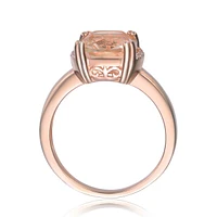 Genevive Sterling Silver 18k Rose Gold Plated with Pink & Cubic Zirconia Cushion Solitaire Halo Ring