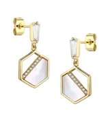Rachel Glauber 14k Gold Plated Sterling Silver with Mother of Pearl & Cubic Zirconia Hexagon Dangle Earrings