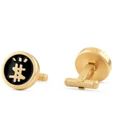 Philipp Plein Gold-Tone Ip Stainless Steel Mismatch Logo Black Cuff Links