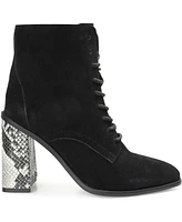 Journee Signature Women's Edda Snake Print Block Heel Lace Up Booties