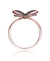 Genevive Sterling Silver 18K Rose Plated Cubic Zirconia Butterfly Floral Ring