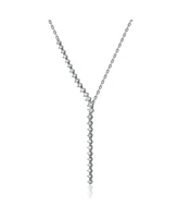 Rhodium-Plated with Cubic ZIrconia Asymmetrical Waterfall Y-Necklace Sterling Silver