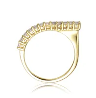 Genevive 14k Yellow Gold Plated with Cubic Zirconia Waterfall Square Top Stacking Ring Sterling Silver