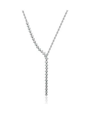 Genevive Rhodium-Plated with Cubic ZIrconia Asymmetrical Waterfall Y-Necklace Sterling Silver