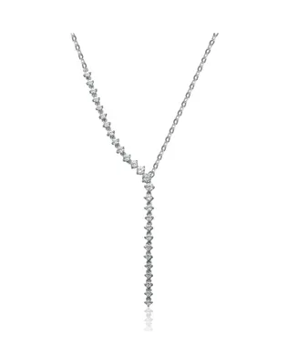 Genevive Rhodium-Plated with Cubic ZIrconia Asymmetrical Waterfall Y-Necklace in Sterling Silver