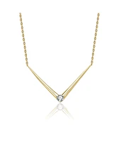 Genevive 14k Yellow Gold Plated with Green Cubic Zirconia Solitaire Chevron Layering Necklace Sterling Silver