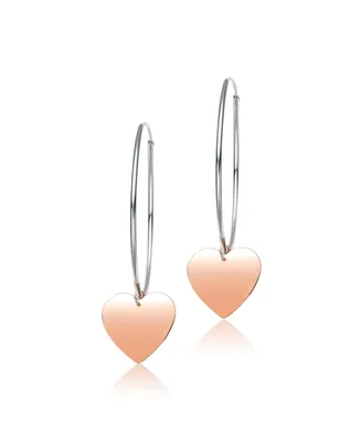 Genevive Stylish Sterling Silver with Heart Rose Gold Plated Dangle Hoop Earrings