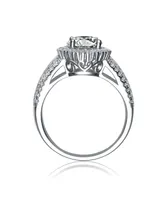 Genevive Sterling Silver Cubic Zirconia Circle Solitaire Ring