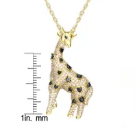 Genevive 14K Gold Plated with Champagne and Black Cubic Zirconia Iced Out Giraffe Pendant in Sterling Silver