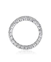 Genevive Sterling Silver with Rhodium Plated Clear Round Cubic Zirconia Curved Eternity Ring