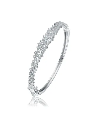 Genevive Sterling Silver with Rhodium Plated Clear Round Cubic Zirconia Cluster Style Bangle Bracelet