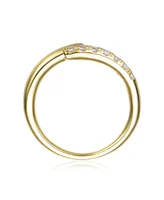 Genevive 14k Yellow Gold Plated with Cubic Zirconia Bypass Stacking Ring Sterling Silver