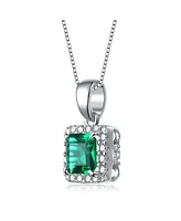 Sterling Silver White Gold Plating Cubic Zirconia Asscher Cut Drop Pendant