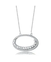 Genevive Cz Sterling Silver Rhodium Outlined Circle Necklace