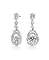 Genevive Sterling Silver with Rhodium Plated Clear Round Cubic Zirconia Double Pear Drop Earrings