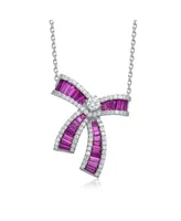 Genevive Gv Sterling Silver with Rhodium Plated and Cubic Zirconia Bowtie Necklace