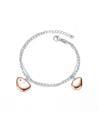 Genevive Classy Sterling Silver Rose Gold Plated Charms Link Bracelet.